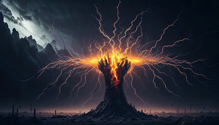 a giant tree with lightning coming out of it