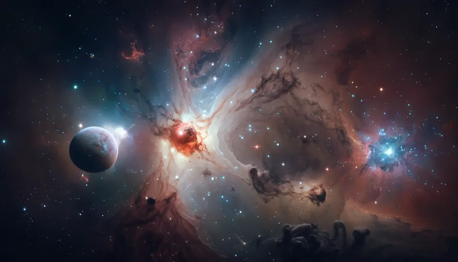 an image of a space scene with stars and planets