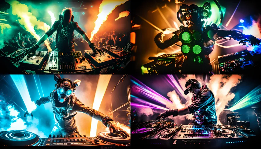 a collage of photos of a dj mixing music