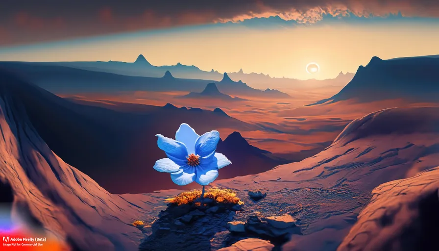 a blue flower sitting on top of a desert