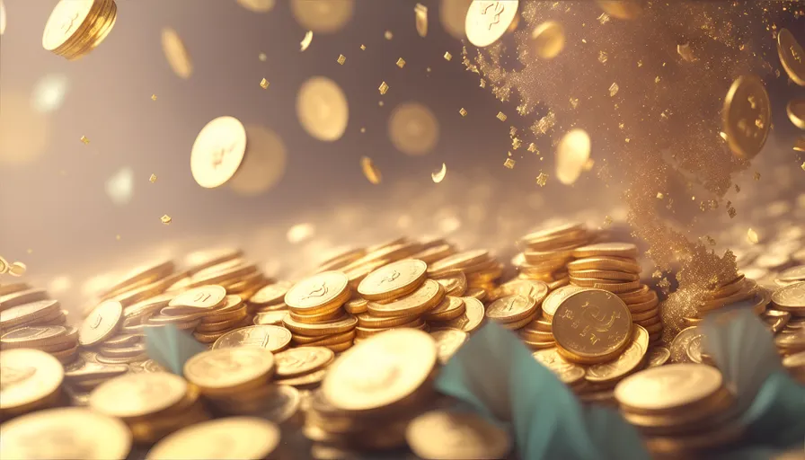 a pile of gold coins with a blurry background