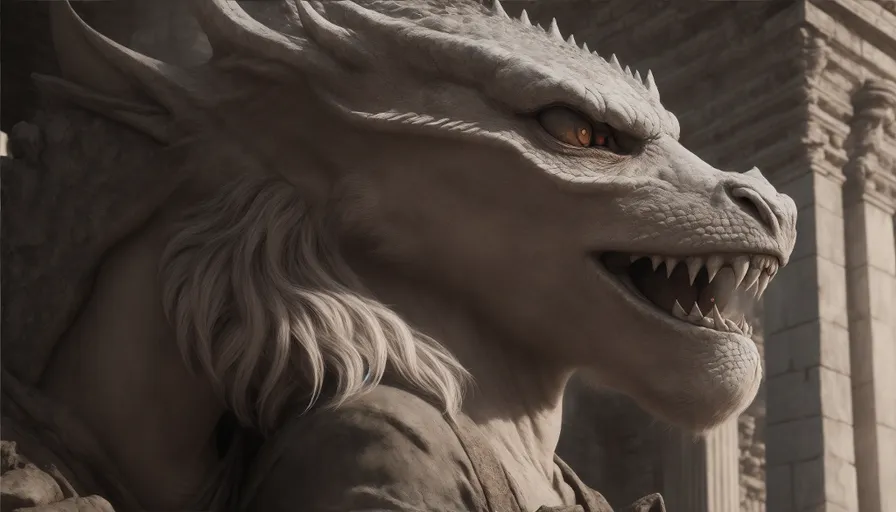 a close up of a statue of a white dragon