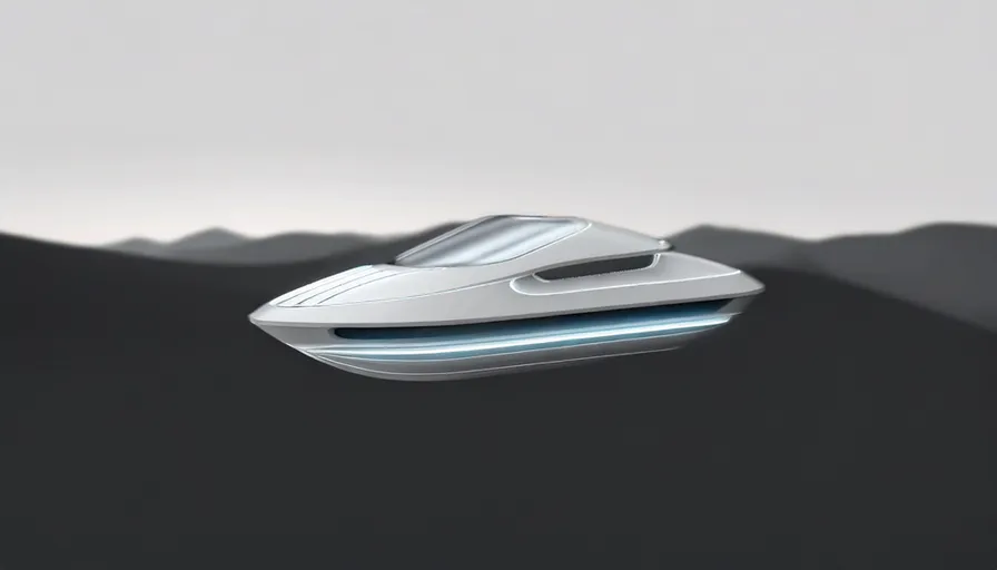 a futuristic car flying over a mountain range