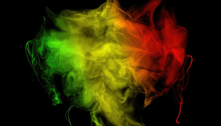 the colors of the rainbow are shown on a smoke-filled screen. the smoke on the screen moves around smoothly