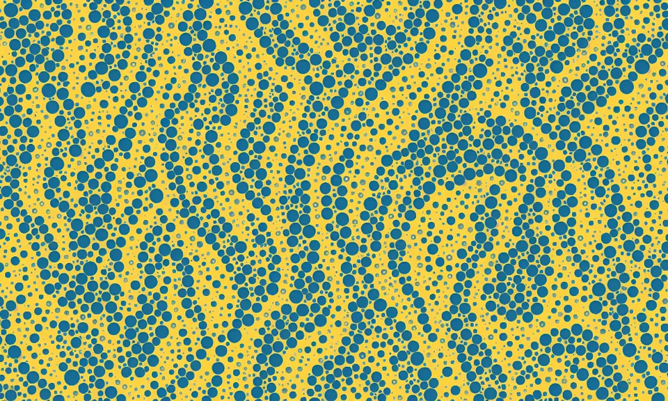 a yellow and blue background with circles