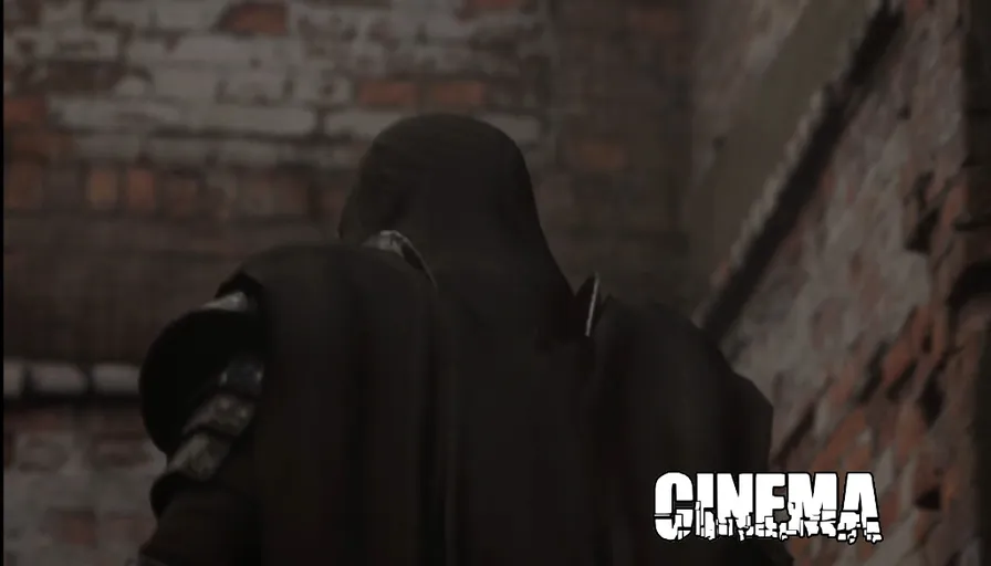 a person in a black hoodie standing in front of a brick wall