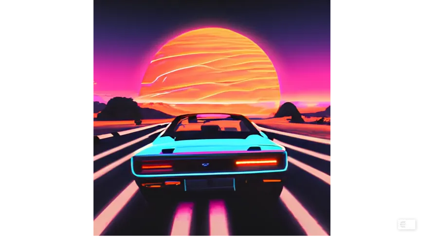 a car driving down a road with a sunset in the background