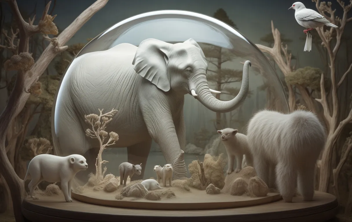 a group of animals that are inside of a glass dome