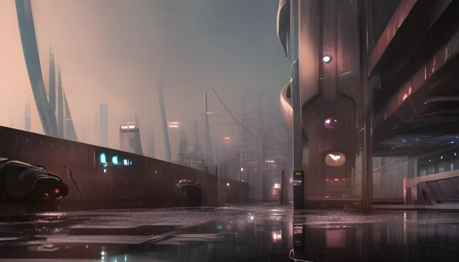 a futuristic city with a clock on the wall