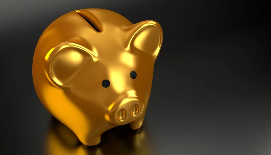 a golden piggy bank sitting on top of a table