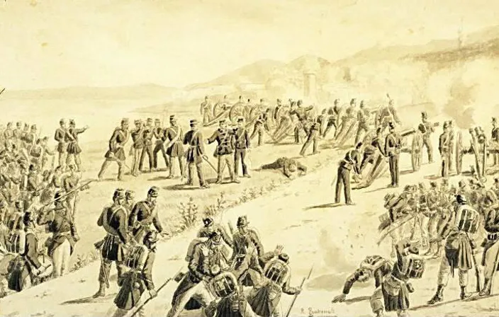 a drawing of a group of men on horseback