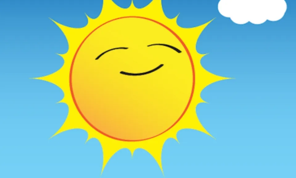 a drawing of a sun with a smiling face. organism, happy, gesture, emoticon, font, fruit, circle, smiley, symmetry, graphics