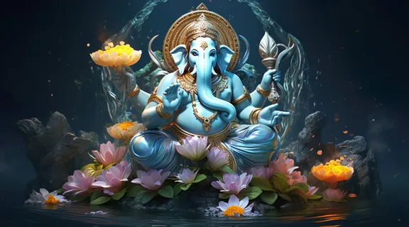 a statue of an elephant sitting on top of a body of water