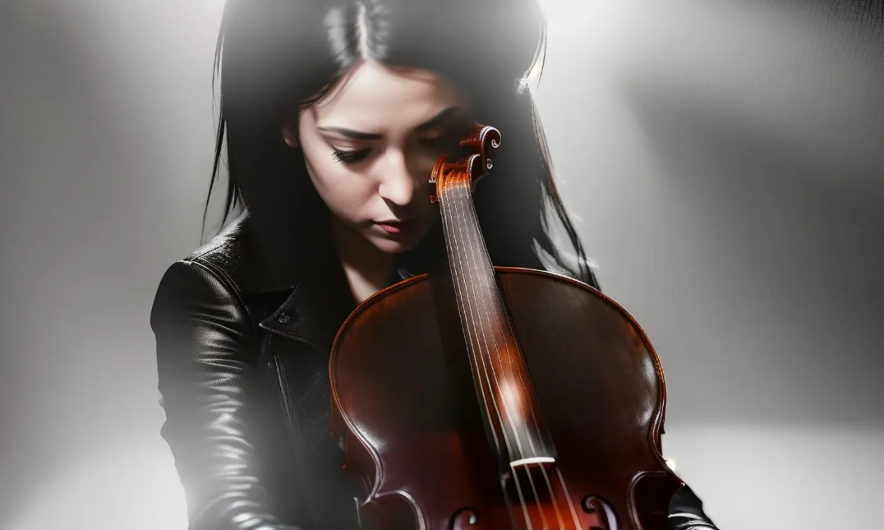 Woman playing violin as her house burns down behind her