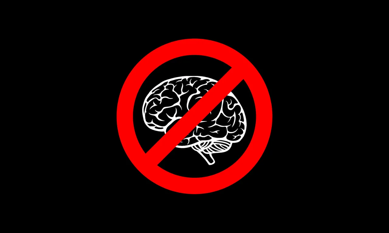 a no brain sign on a black background