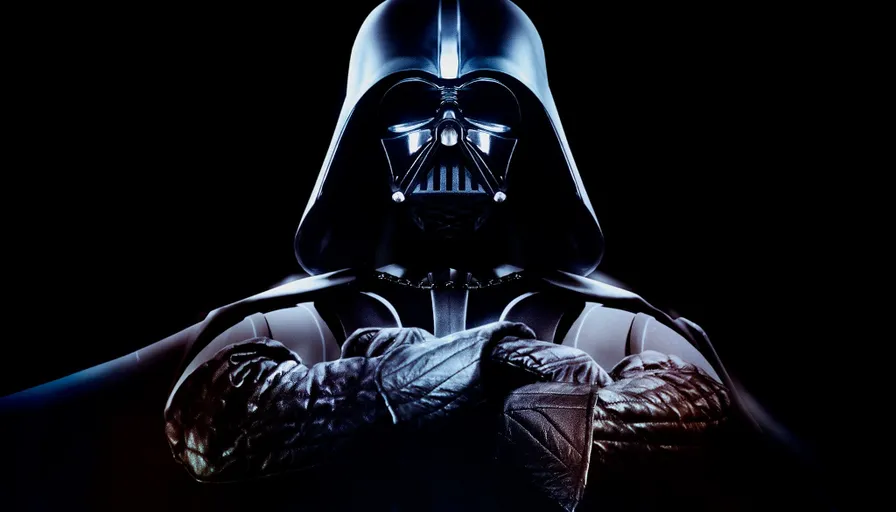 a darth vader standing in the dark