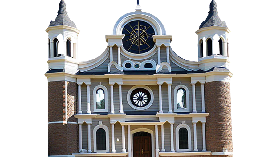 a church with a clock on the front of it