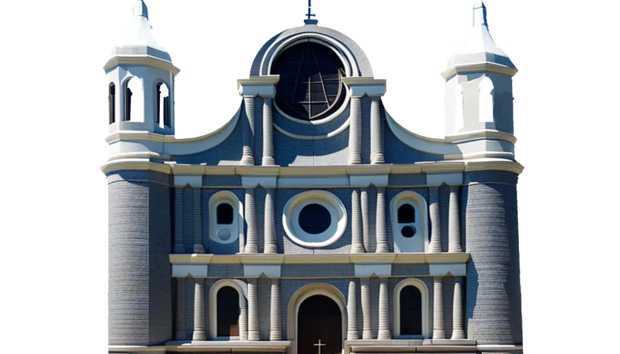 a large blue and white building with a clock on it's side