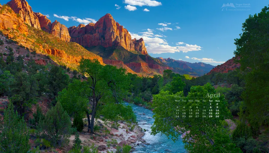 a calendar with a river running through it