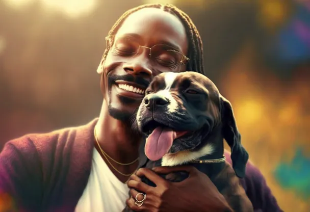 a painting of a man holding a dog. glasses, smile, dog, carnivore, dog breed, flash photography, gesture, happy, eyewear, companion dog