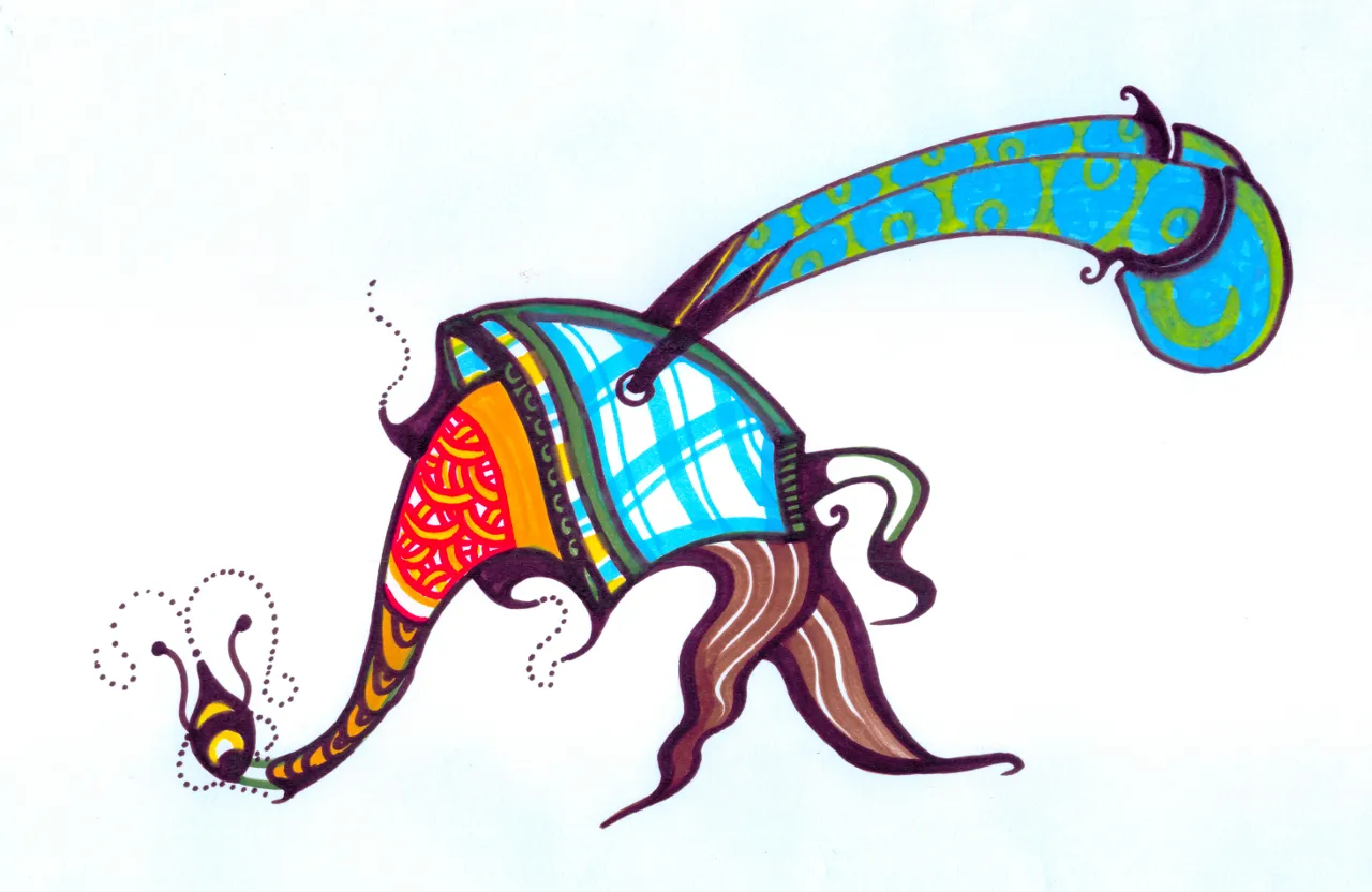 a drawing of an elephant wearing a scarf