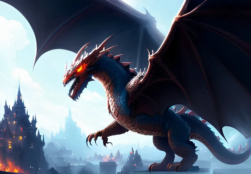 a dragon is standing in front of a castle