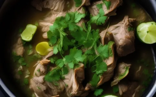 a close up of a bowl of food with meat and cilantro