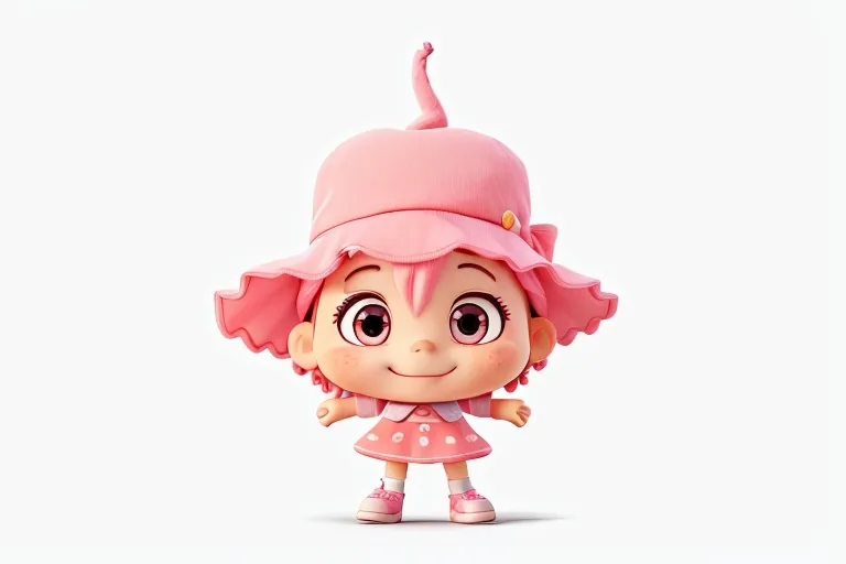 a little girl wearing a pink hat and dress