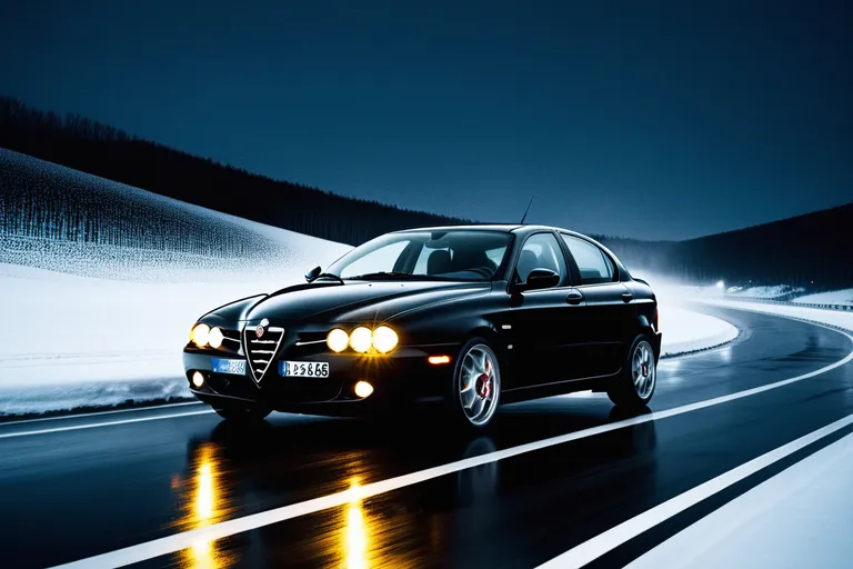 a black car driving down a road at night