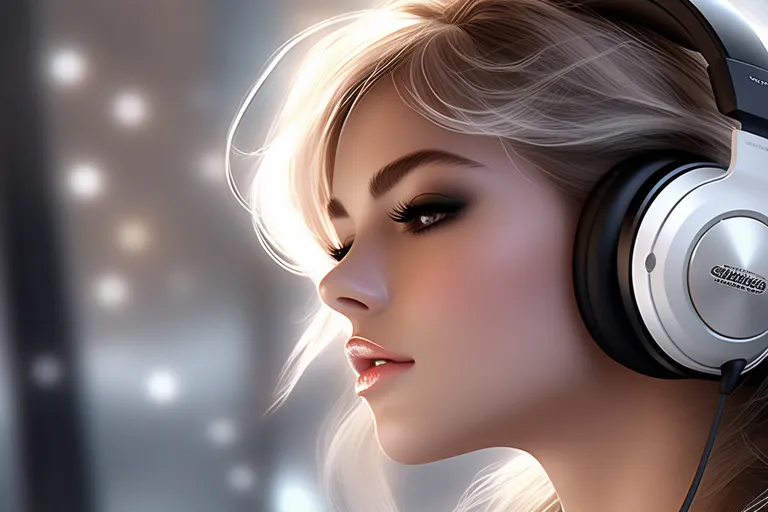 a woman with headphones on her ears