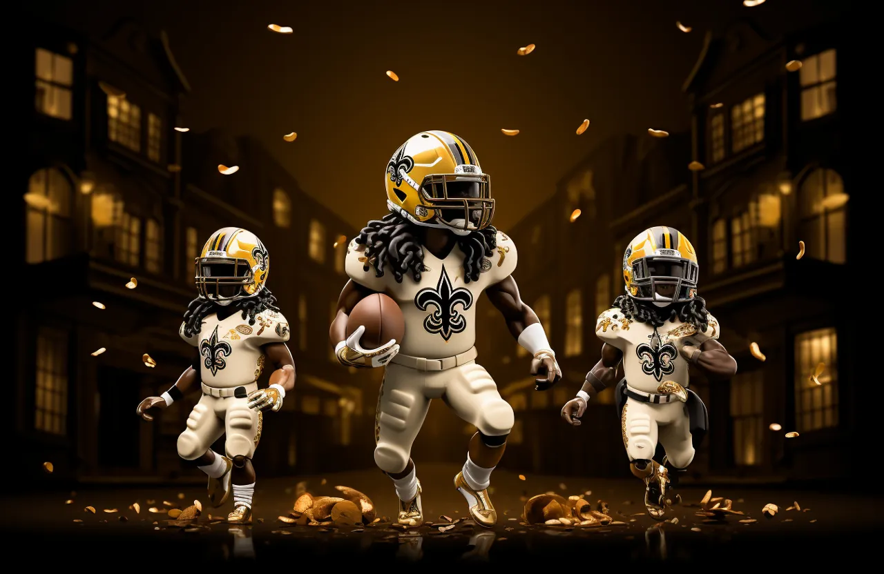 three football players in white and gold uniforms