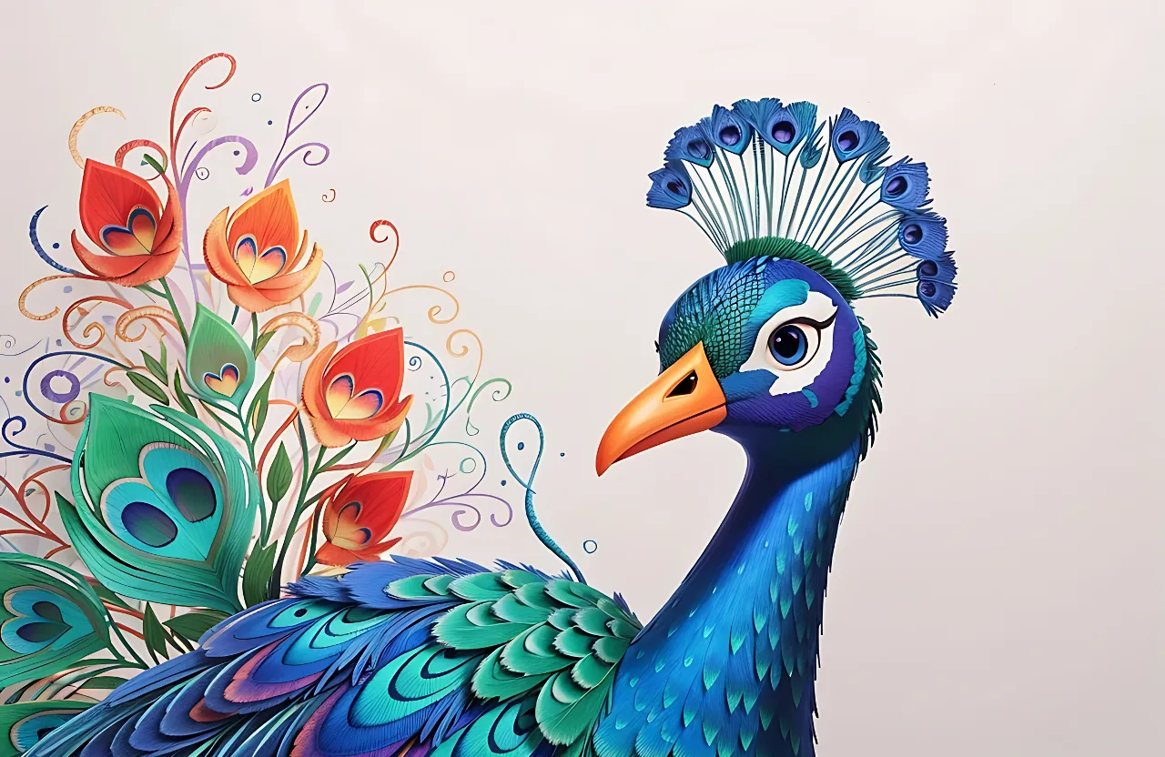 A painting of a peacock with melting feathers using a surrealist style