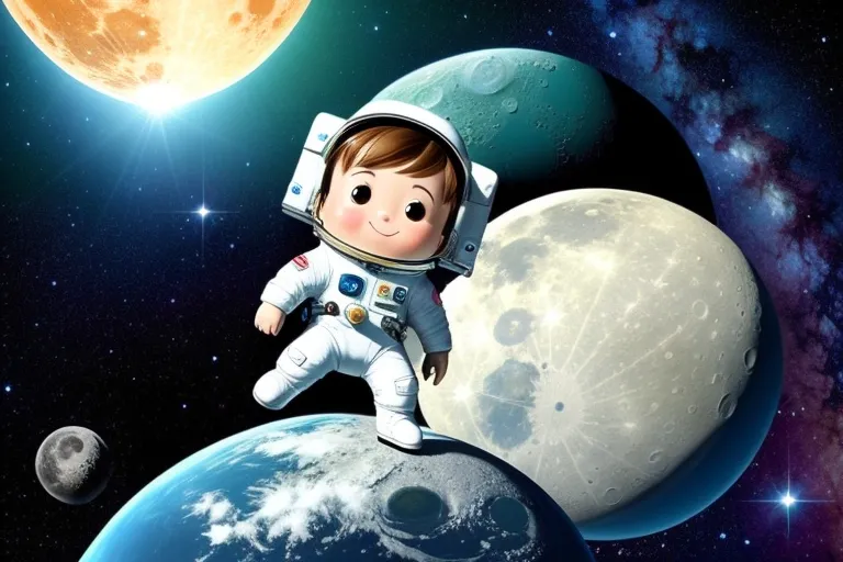 a little boy in an astronaut suit standing on top of a planet