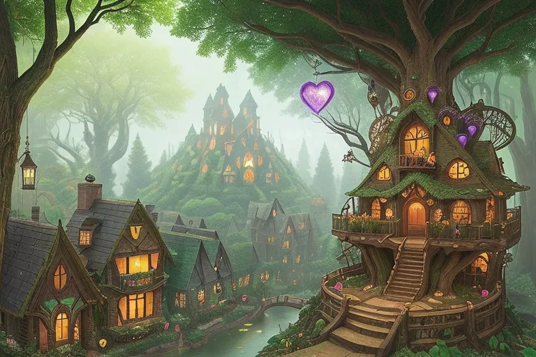 A magical tree house with a door to another dimension