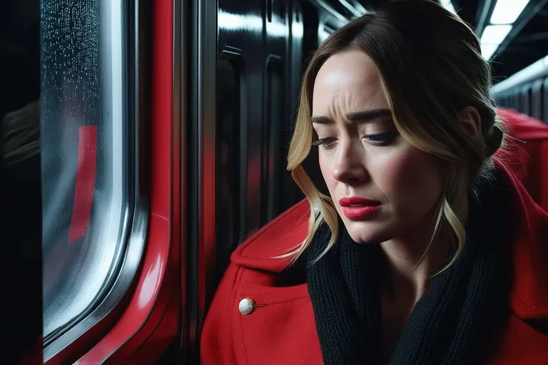 emily blunt crying on the train, it's winter, everything's a blur.