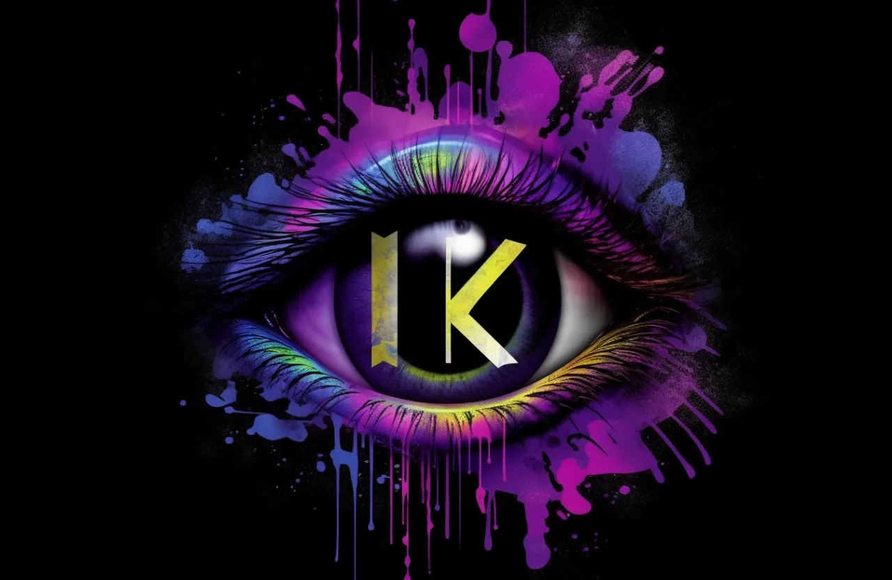 an eye with the letter k painted on it