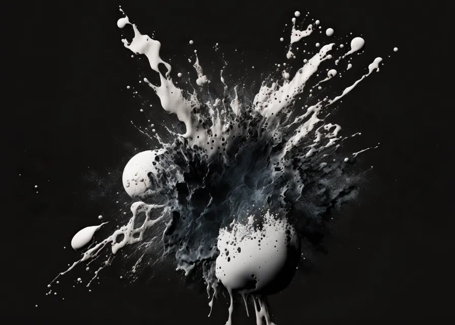 a black and white photo of a splash of liquid. liquid, water, flash photography, font, astronomical object, art, event, darkness, circle, space