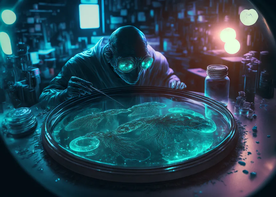 a man in a gas mask working on a piece of glass. blue, water, drinkware, purple, fluid, liquid, flash photography, automotive lighting, entertainment, music