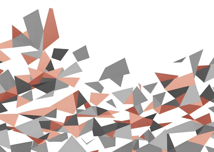 a white background with red and gray shapes