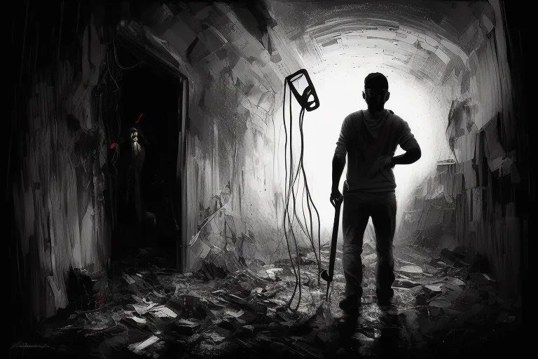 a man standing in a dark tunnel with a gas pump