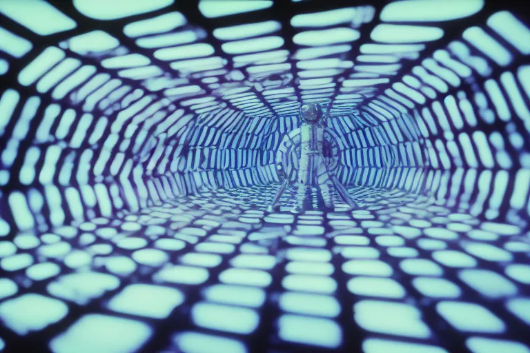 an image of a man standing in a blue tunnel