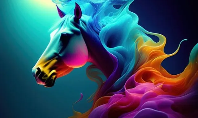 an image of a colorful horse head on a black background