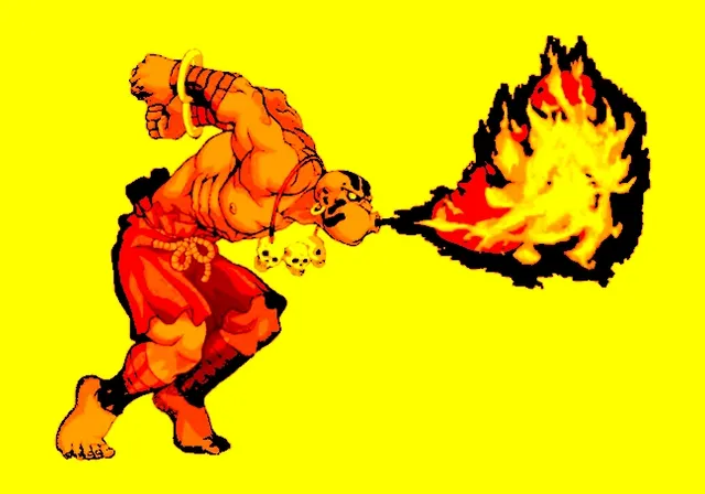 a drawing of a man kicking a fireball