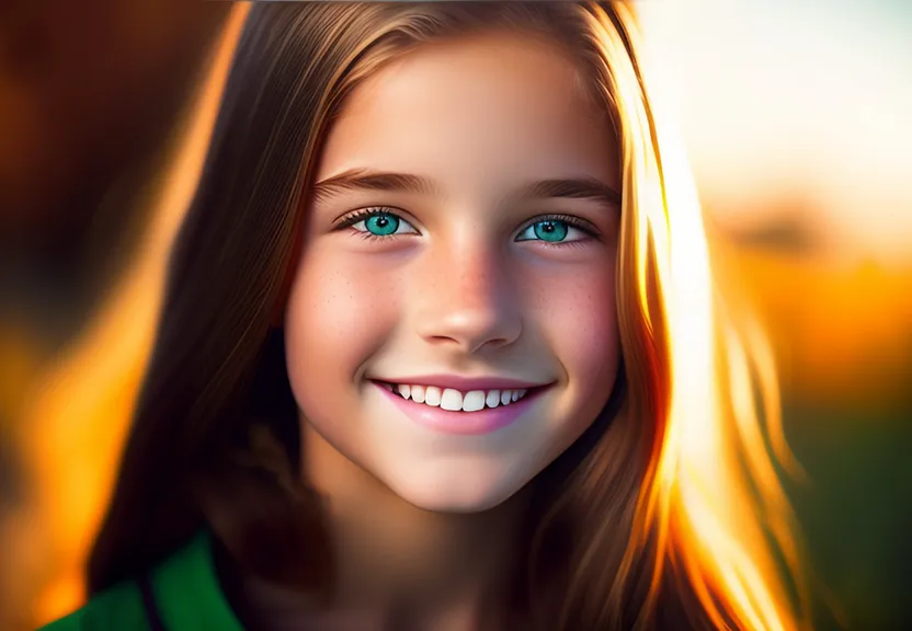 a young girl with blue eyes and long hair