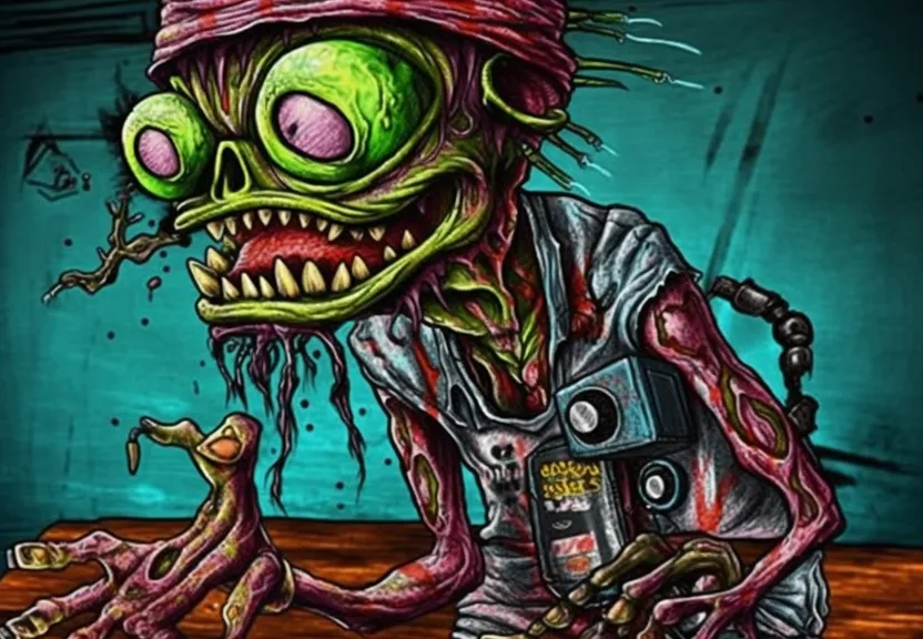 a drawing of a zombie with a camera