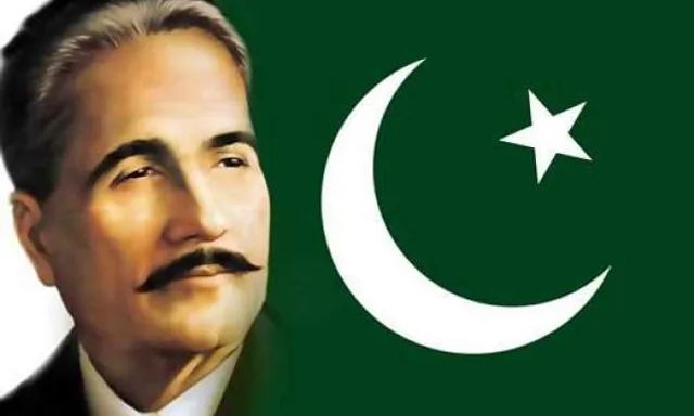 a painting of a man with a mustache and a pakistan flag in the background