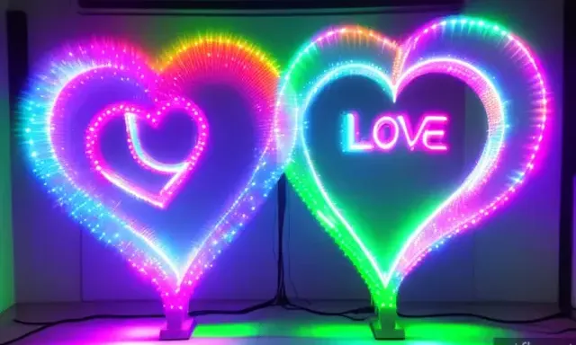 a couple of neon lights that are in the shape of hearts