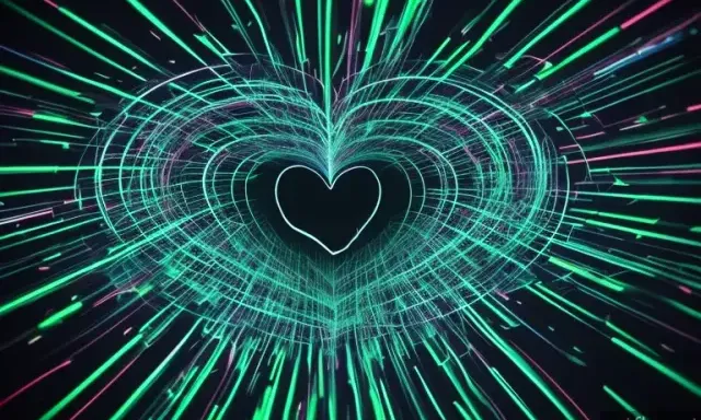 a heart is surrounded by green and pink lights