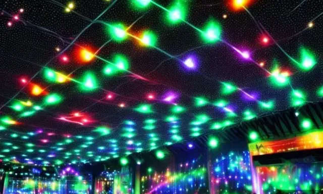 a room filled with lots of colorful lights