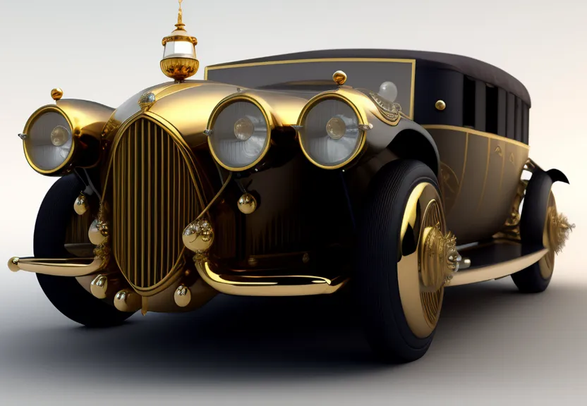 a gold and black car with a crown on top of it